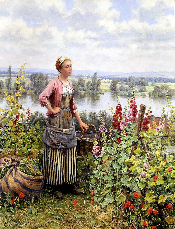Daniel Ridgeway Knight Maria on the Terrace with a Bundle of Grass Norge oil painting art